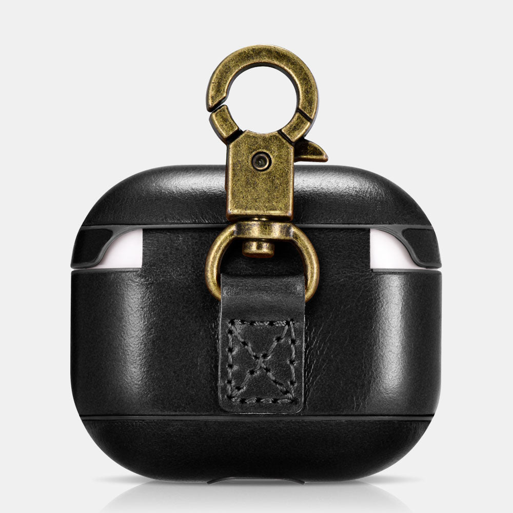 AirPods 3 Leather Protective Case Cover with Hook_black_2