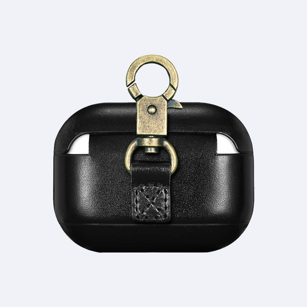 AirPods Pro Leather Protective Case Cover with Hook MandarinProBlack_2
