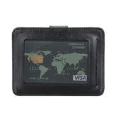 Elegant Leather Card Holder with Snap Closure and Dual ID Windows