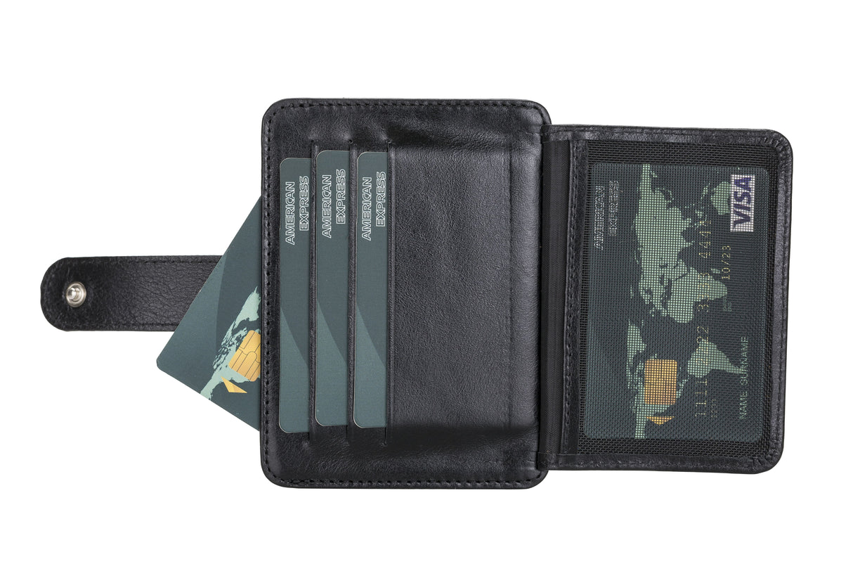 Elegant Leather Card Holder with Snap Closure and Dual ID Windows