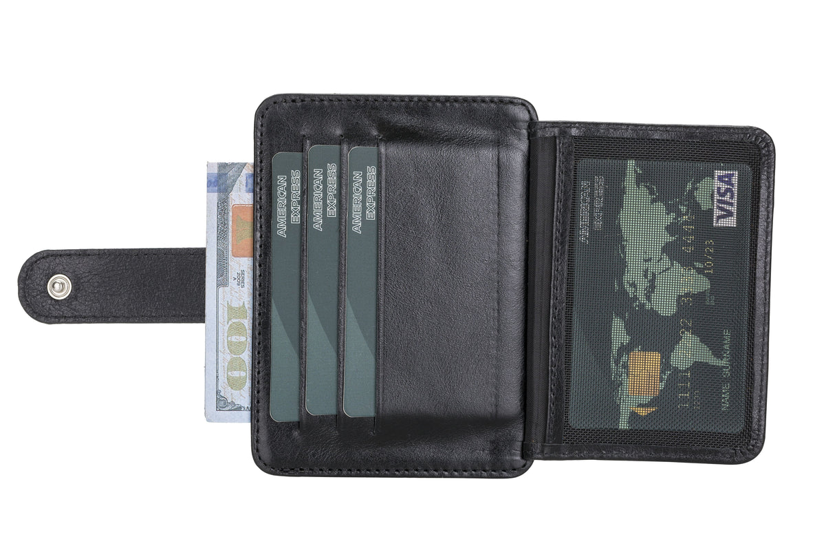 Elegant Leather Card Holder with Snap Closure and Dual ID Windows