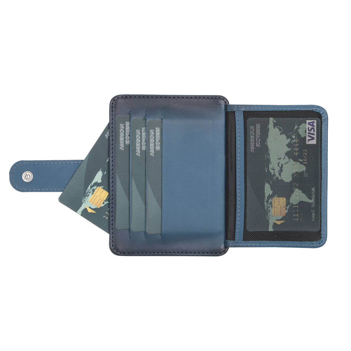 Elegant Leather Card Holder with Snap Closure and Dual ID Windows