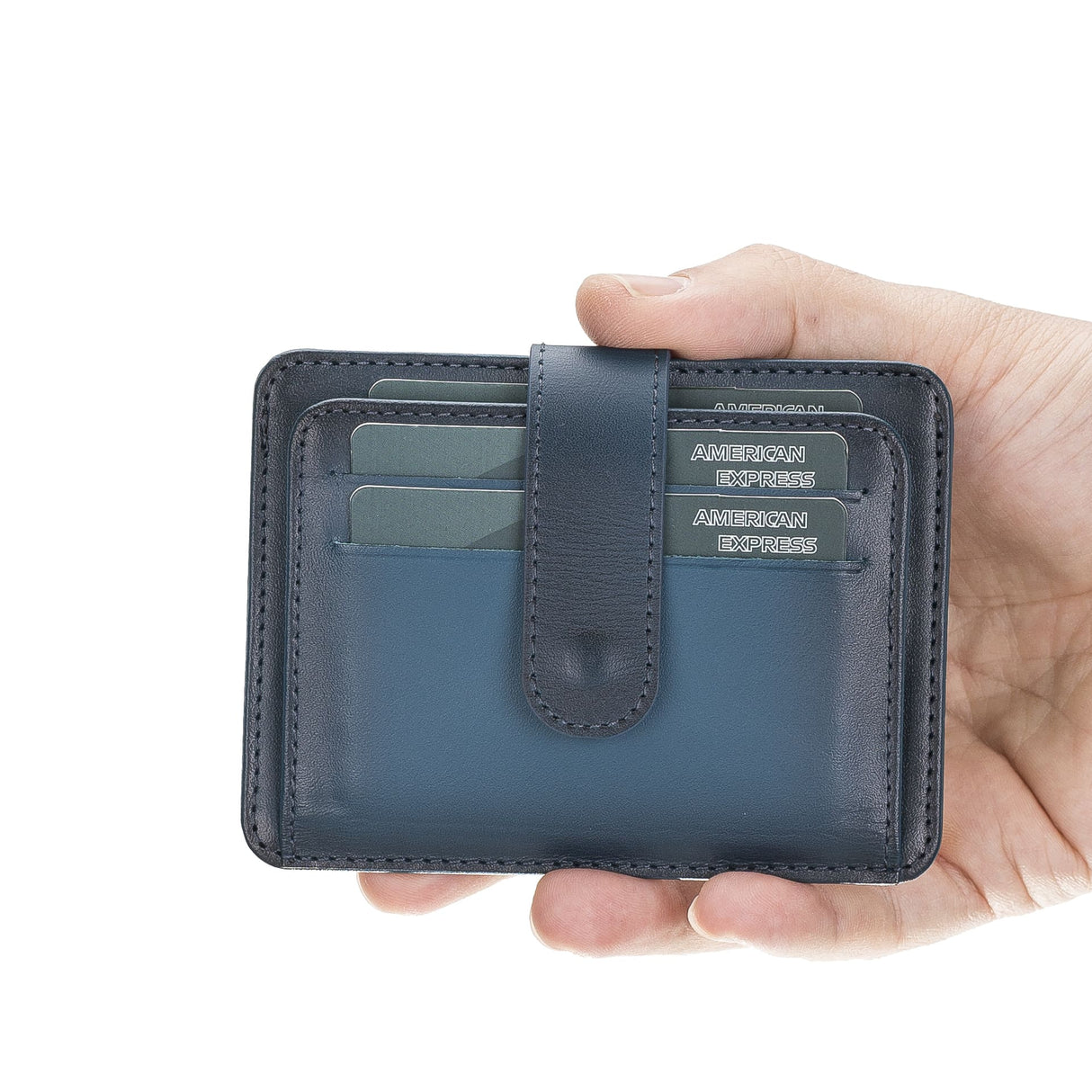 Elegant Leather Card Holder with Snap Closure and Dual ID Windows