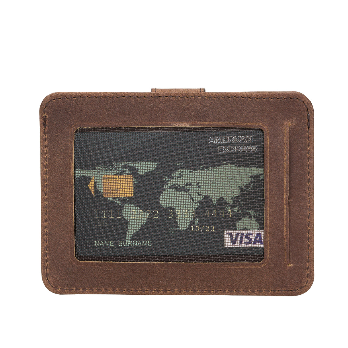 Elegant Leather Card Holder with Snap Closure and Dual ID Windows