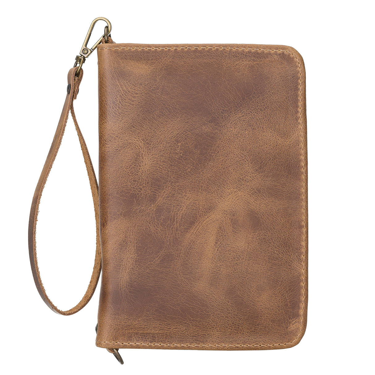 Handcrafted Leather Zipped Passport Holder with Wristlet