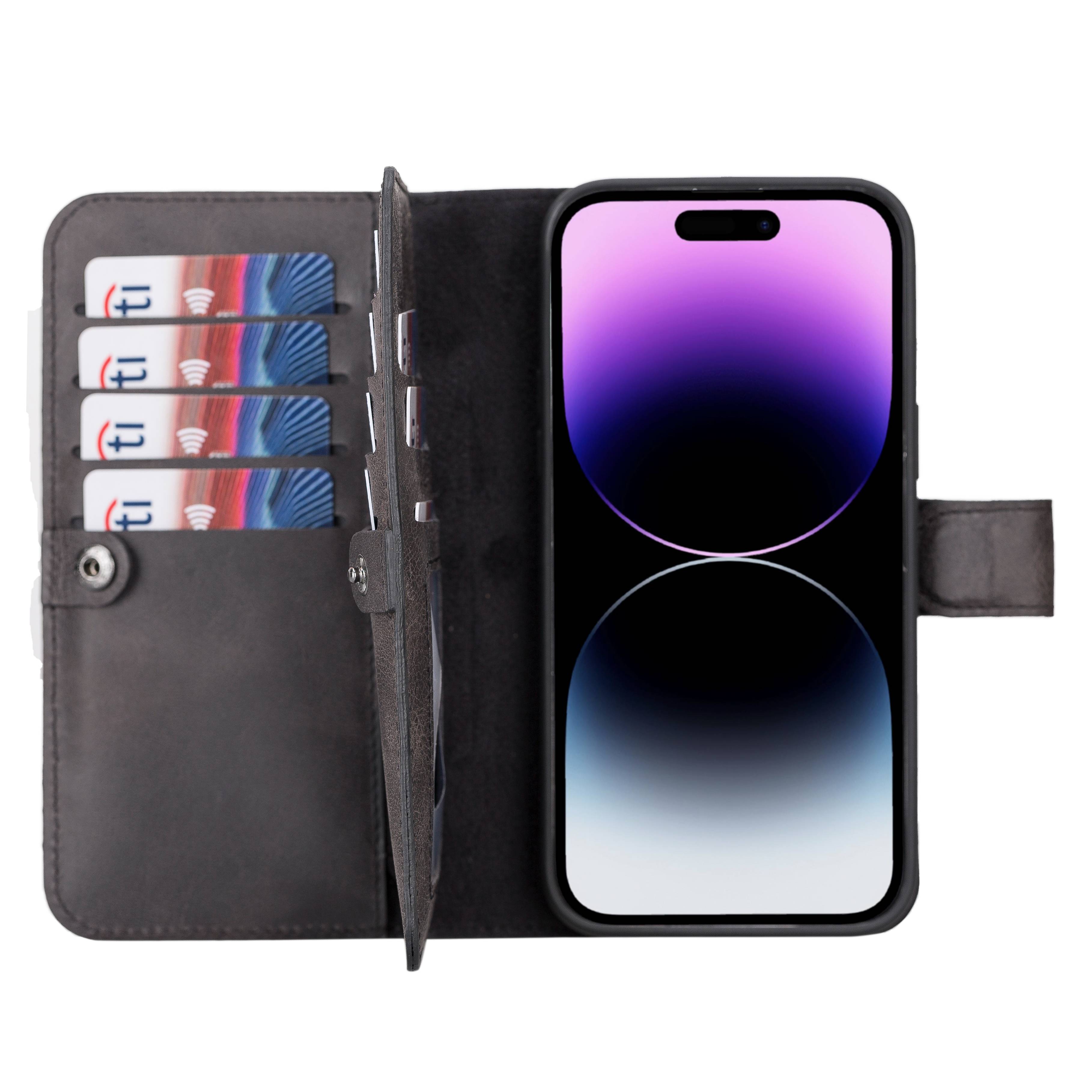 iPhone 14 Pro Max Leather Detachable Dual Wallet Phone Case