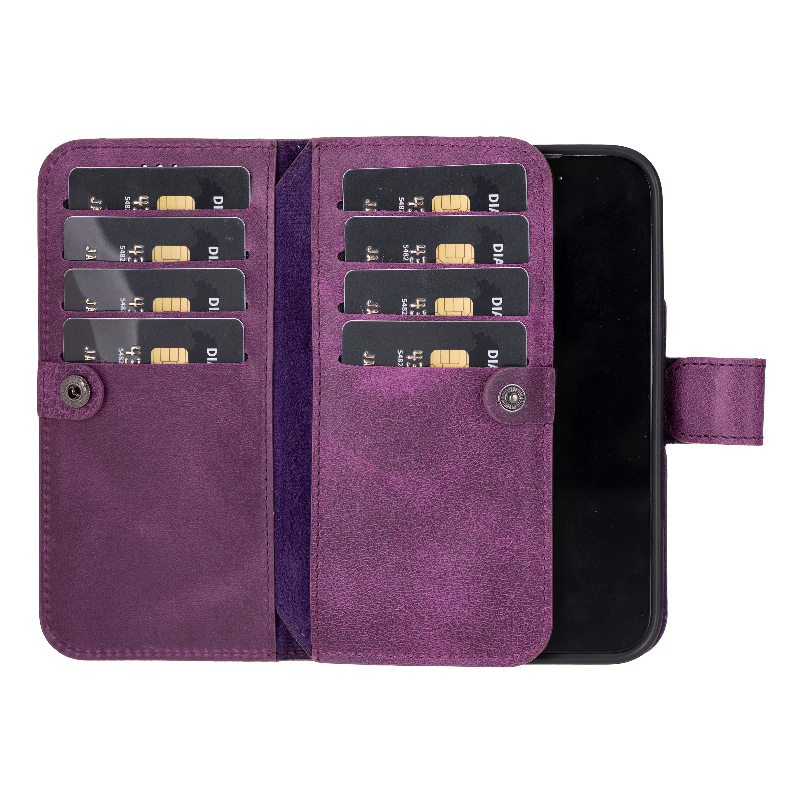 iPhone 16 Pro Leather Detachable Dual Wallet Case with