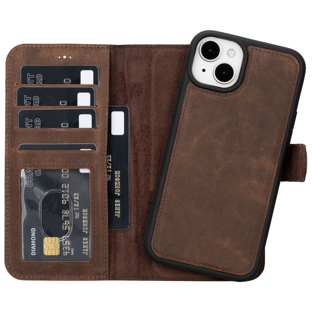 iPhone 15 Plus Leather Wallet Case