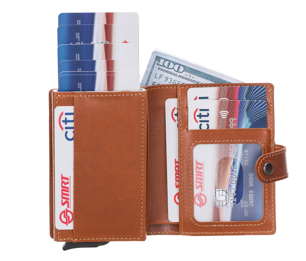 Premium RFID Blocking Leather Pop-Up AirTag Card Holder and Wallet