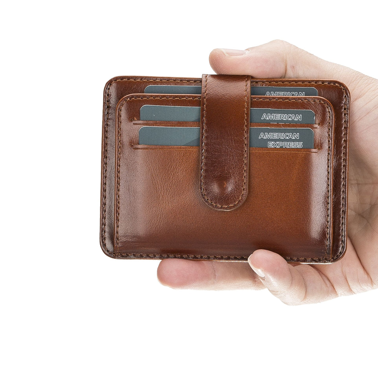 Elegant Leather Card Holder with Snap Closure and Dual ID Windows by Hardiston - premium Card Holders