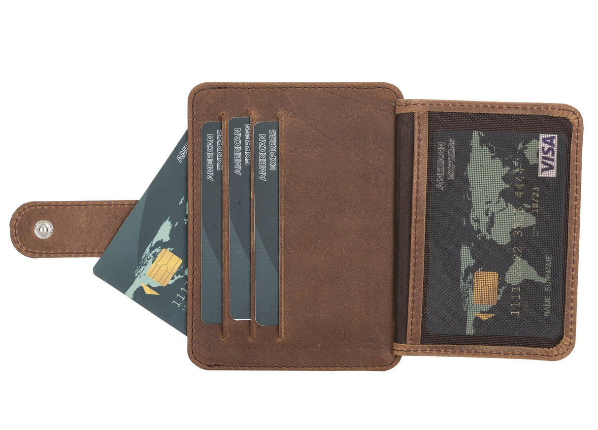 Elegant Leather Card Holder with Snap Closure and Dual ID Windows by Hardiston - premium Card Holders