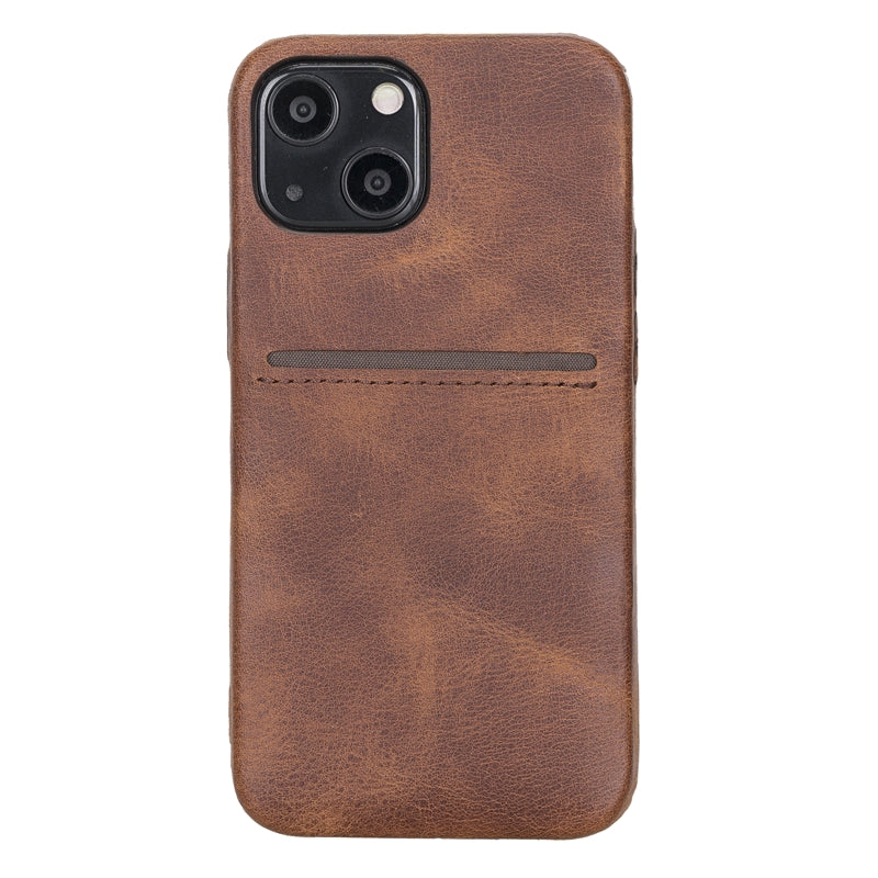 iPhone 13 Mini Brown Leather Snap-On Case with Card Holder - Hardiston - 2