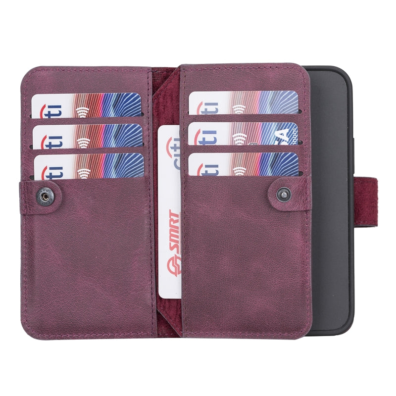 iPhone 13 Mini Purple Leather Detachable Dual 2-in-1 Wallet Case with Card Holder and MagSafe - Hardiston - 3