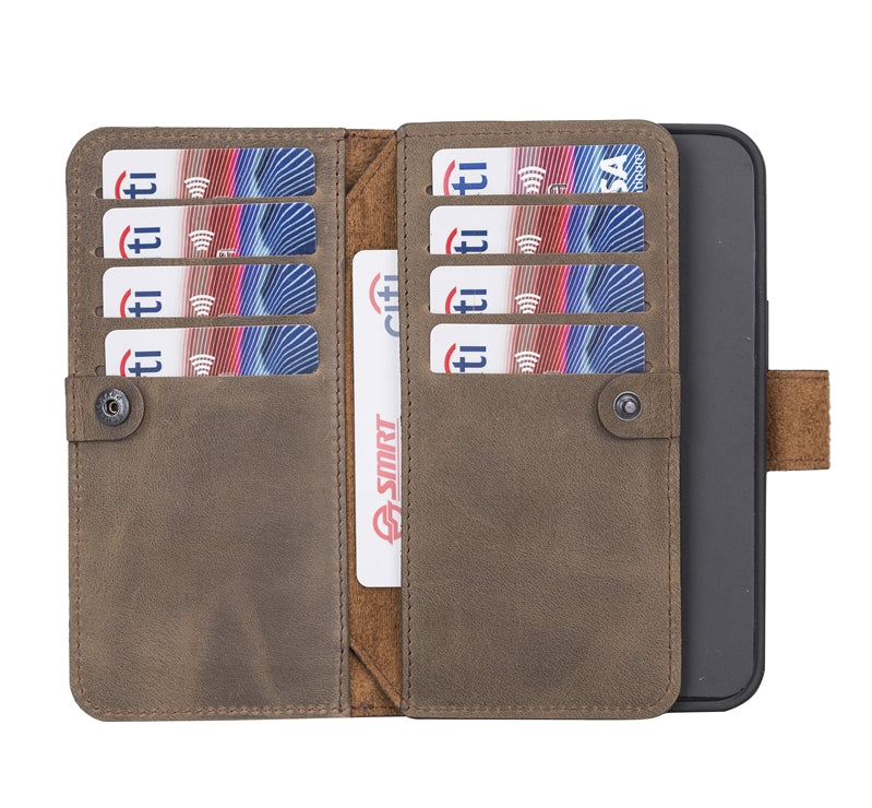 iPhone 13 Mocha Leather Detachable Dual 2-in-1 Wallet Case with Card Holder and MagSafe - Hardiston - 3