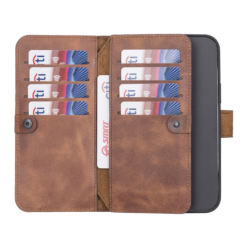iPhone 13 Pro Brown Leather Detachable Dual 2-in-1 Wallet Case with Card Holder and MagSafe - Hardiston - 3