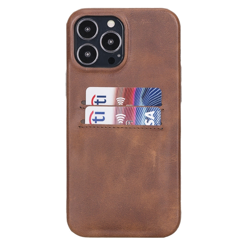 iPhone 13 Pro Brown Leather Snap-On Case with Card Holder - Hardiston - 1