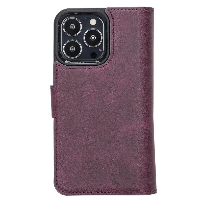 iPhone 13 Pro Purple Leather Detachable Dual 2-in-1 Wallet Case with Card Holder and MagSafe - Hardiston - 6
