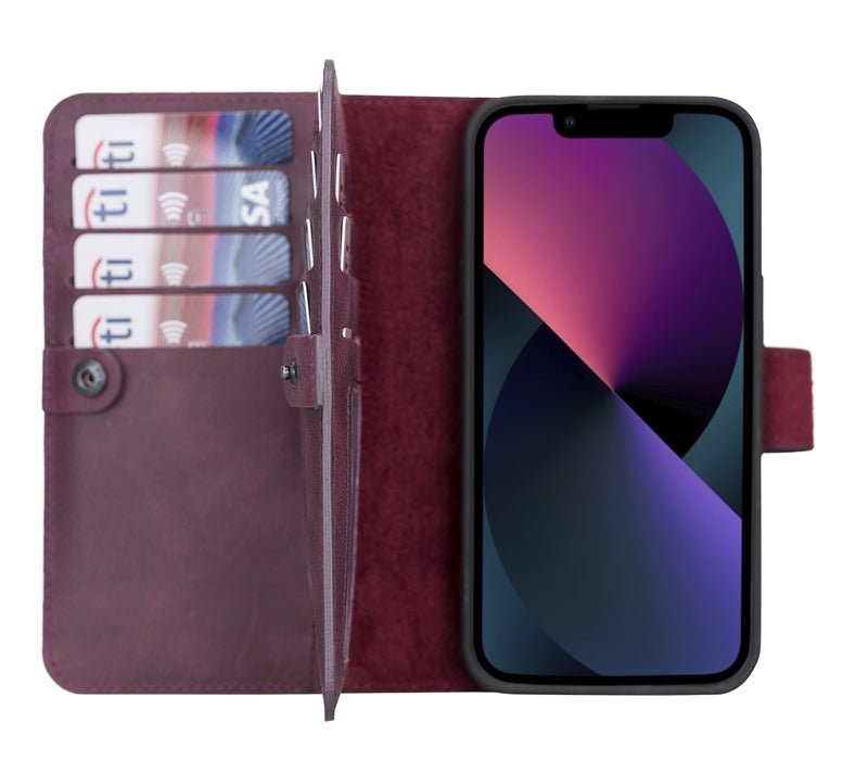 iPhone 14 Pro Leather Detachable Wallet Case with MagSafe - HARDISTON Burgundy