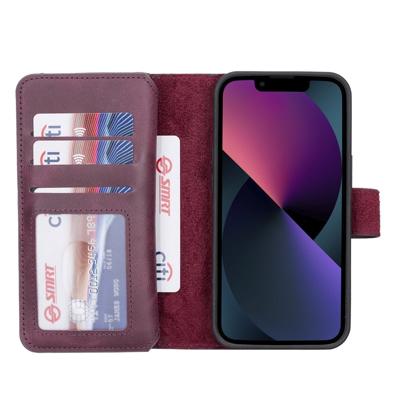 iPhone 13 Purple Leather Detachable Dual 2-in-1 Wallet Case with Card Holder and MagSafe - Hardiston - 2