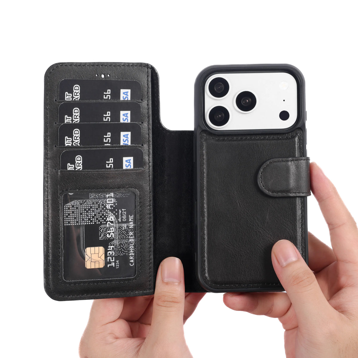 iPhone 18 Pro Max Double Wallet Case – Handmade Leather, MagSafe & RFID