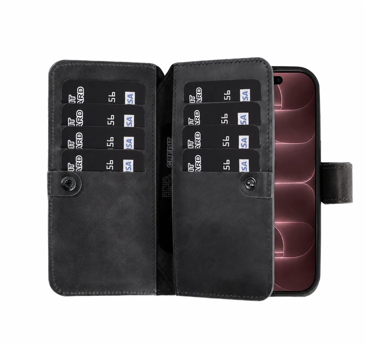 iPhone 18 Pro Max Double Wallet Case – Handmade Leather, MagSafe & RFID