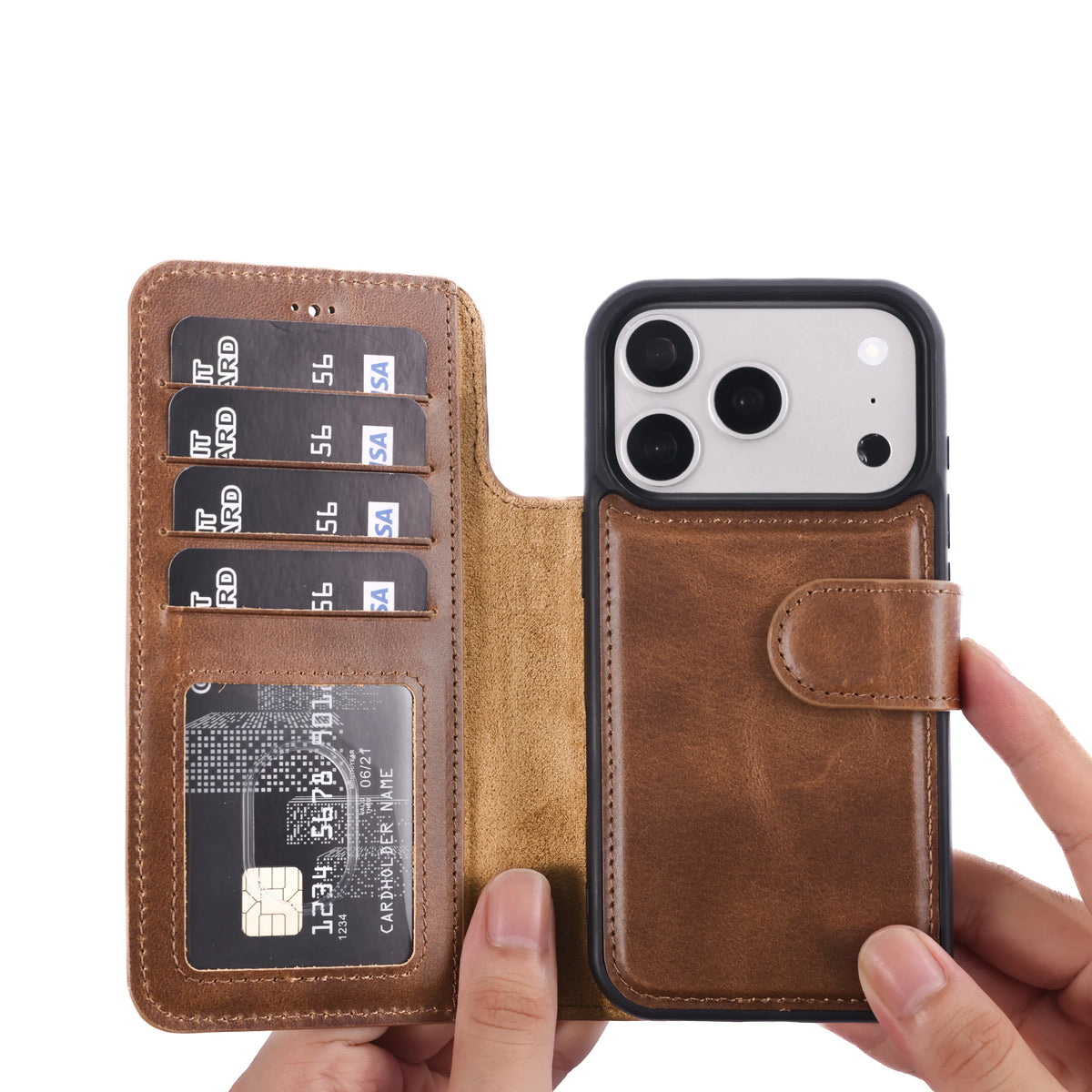 iPhone 18 Pro Max Double Wallet Case – Handmade Leather, MagSafe & RFID