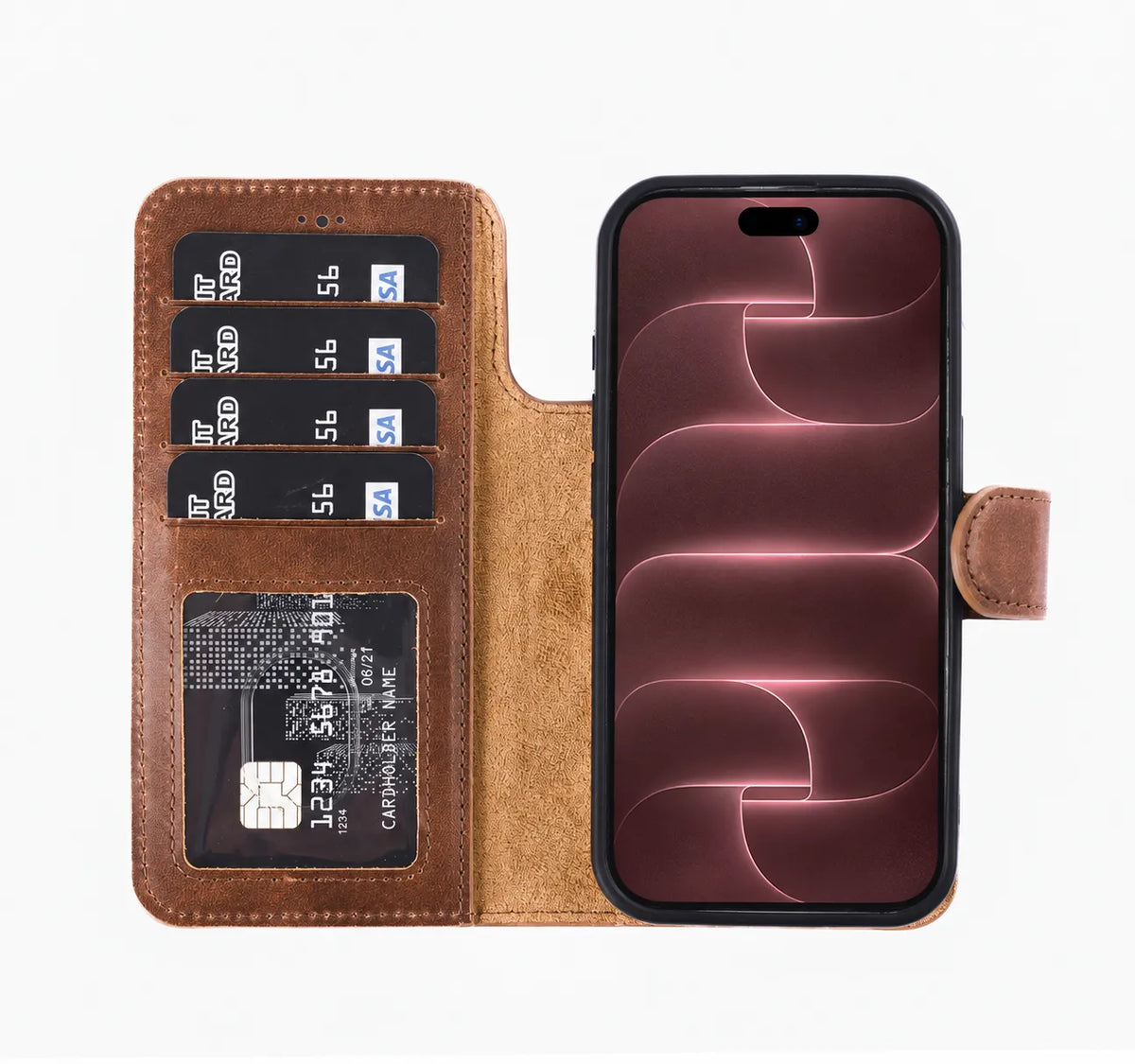 iPhone 18 Pro Max Double Wallet Case – Handmade Leather, MagSafe & RFID