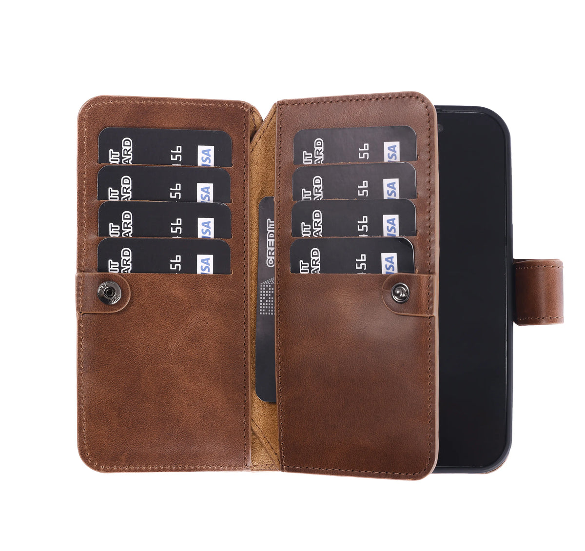 iPhone 18 Pro Max Double Wallet Case – Handmade Leather, MagSafe & RFID