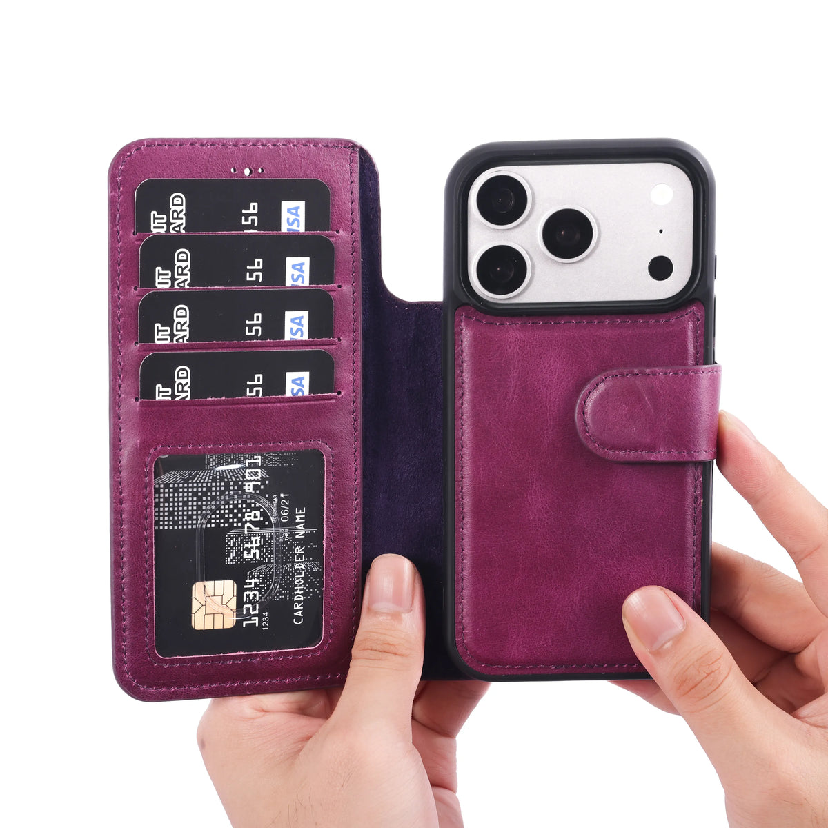 iPhone 18 Pro Max Double Wallet Case – Handmade Leather, MagSafe & RFID