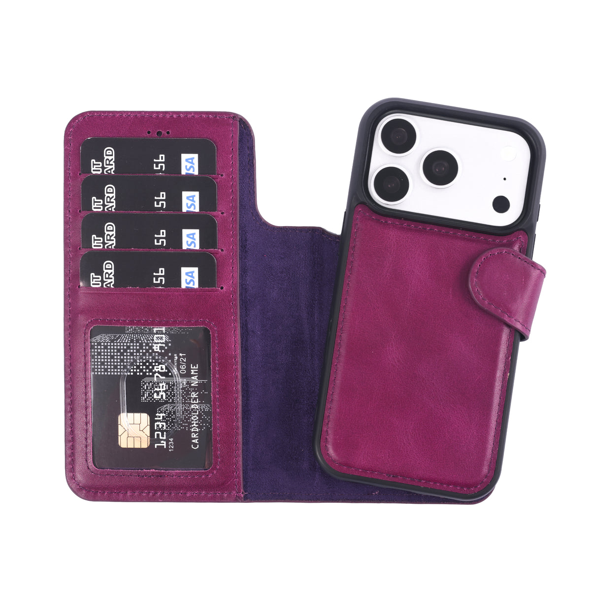 iPhone 18 Pro Double Wallet Case – Handmade Leather, MagSafe & RFID