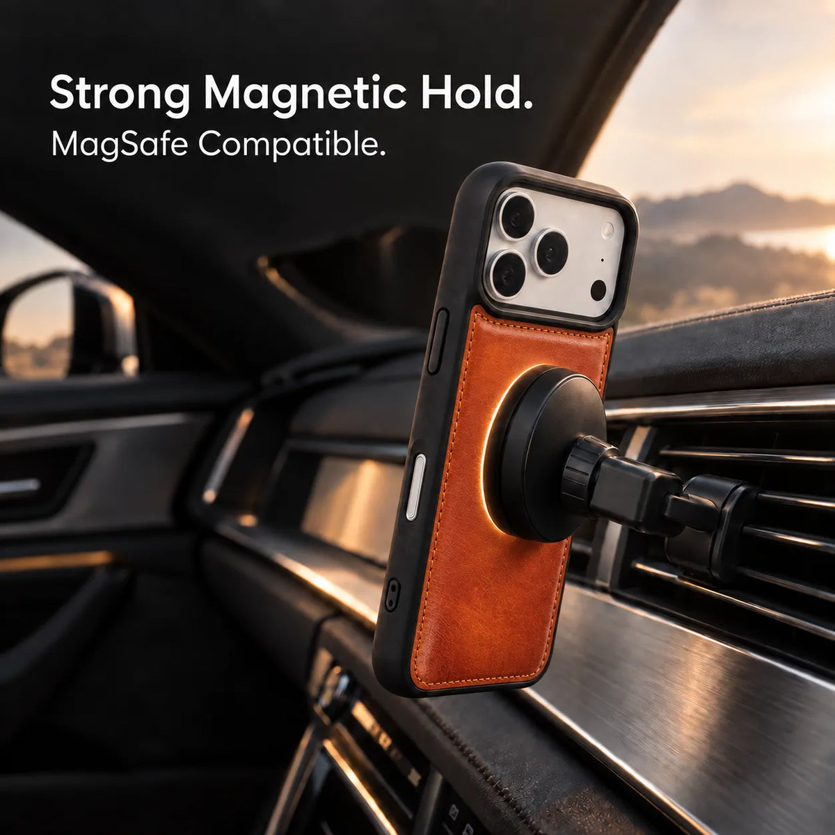 iPhone 18 Pro Slim Snap-On Leather Case – MagSafe & TPE Bumper