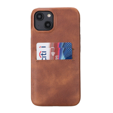 iPhone 14 Snap-on Leather Wallet Case brown 