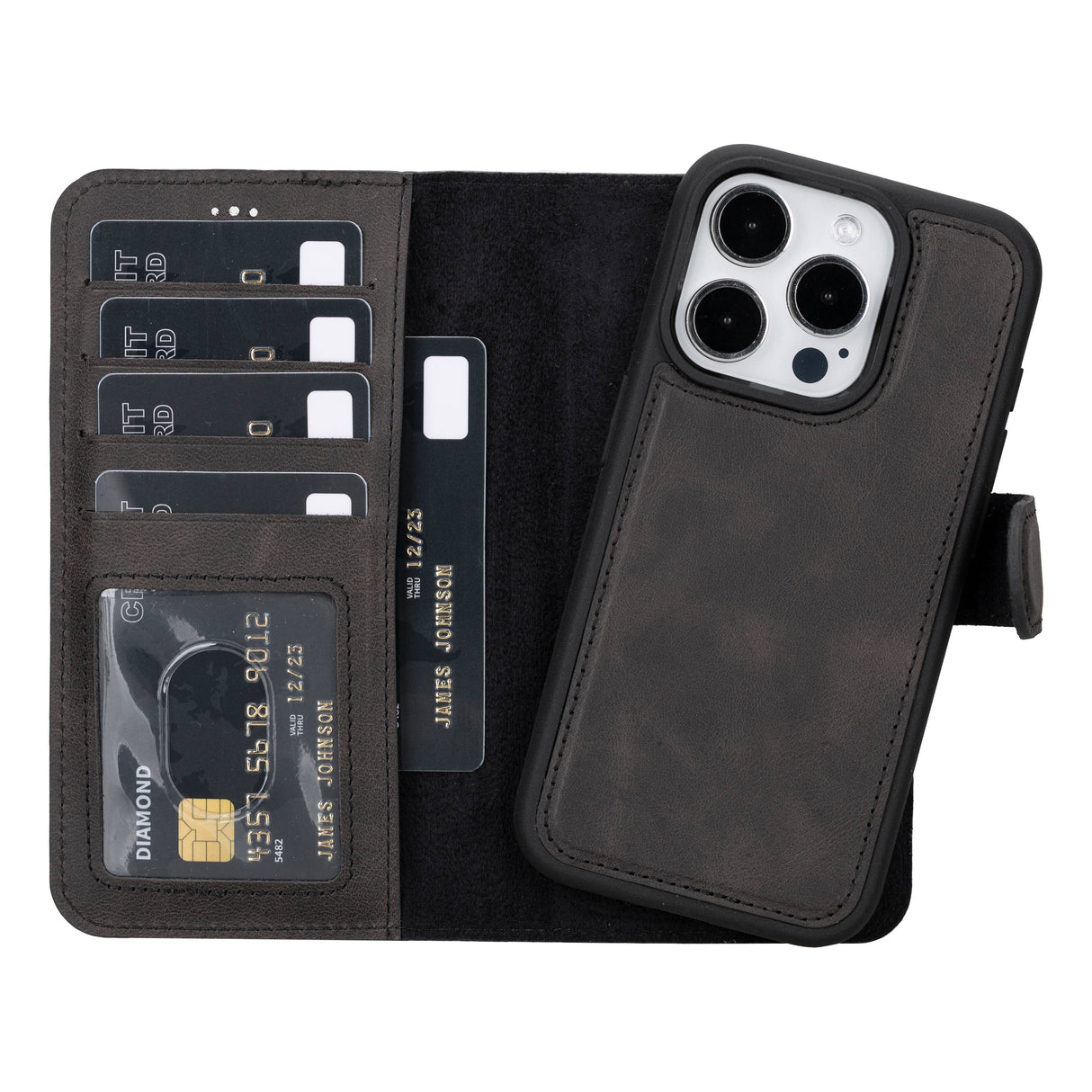 iPhone 15 Pro Leather Wallet Case black