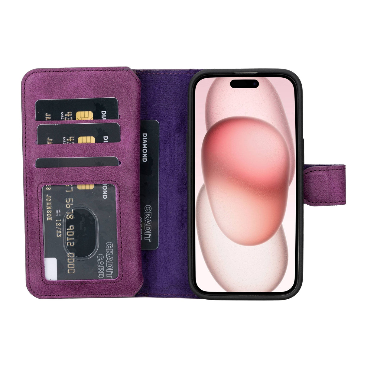 iPhone 15 Leather Dual Wallet Case by Hardiston - premium iPhone 15 Cases