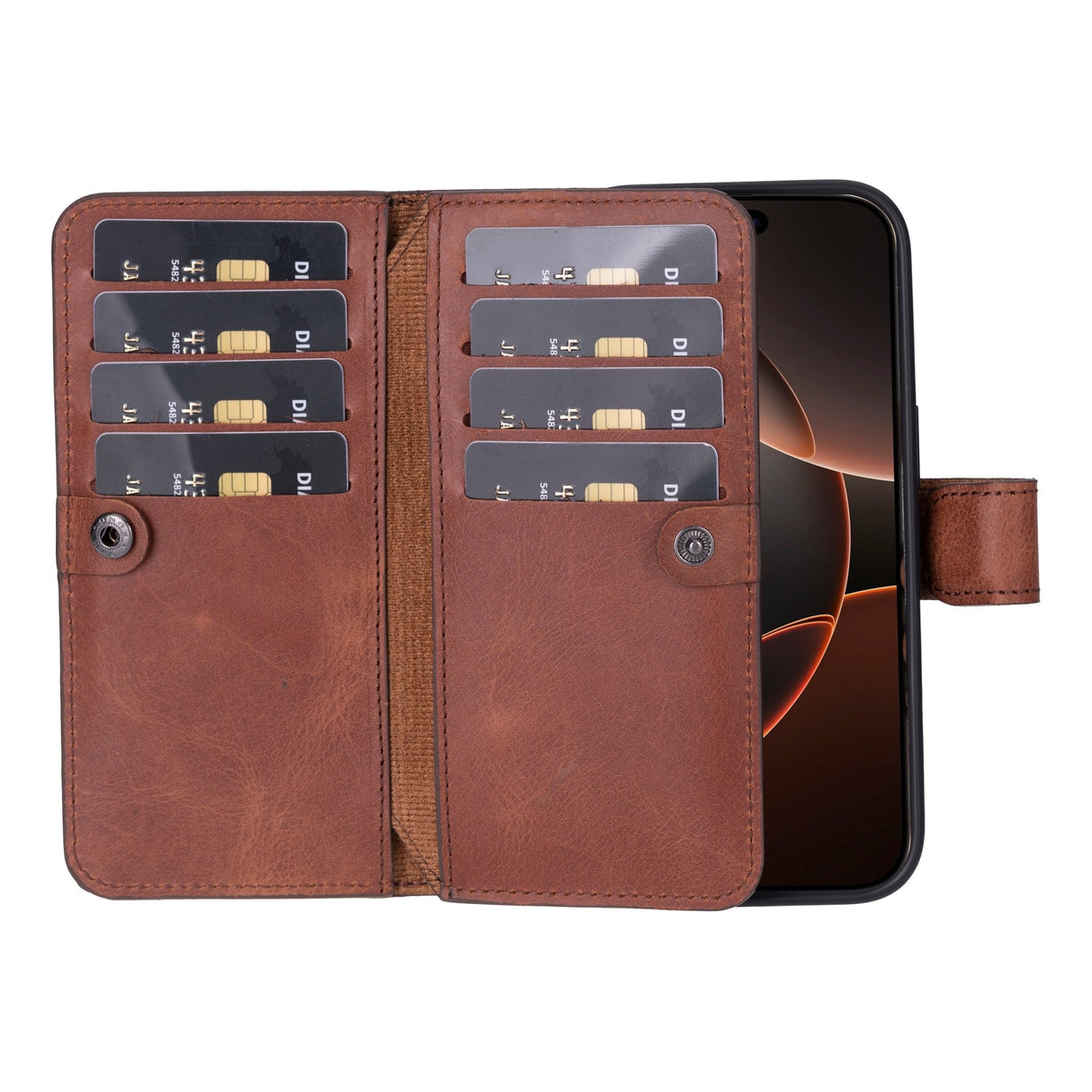 iPhone 16 Pro Double Magnet Detachable Leather Wallet Case – Brown iPhone 16 Pro Double Magnet Detachable Leather Wallet Case – Brown