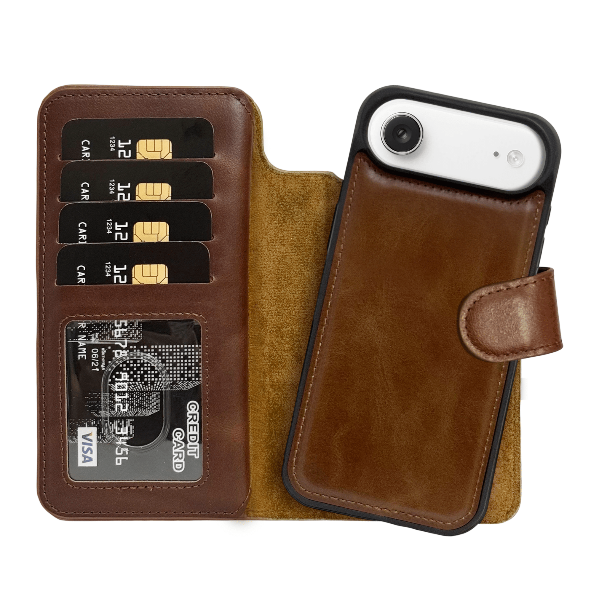 Hardiston iPhone 17 Air Leather Double Magnet Detachable Wallet Case – Brown