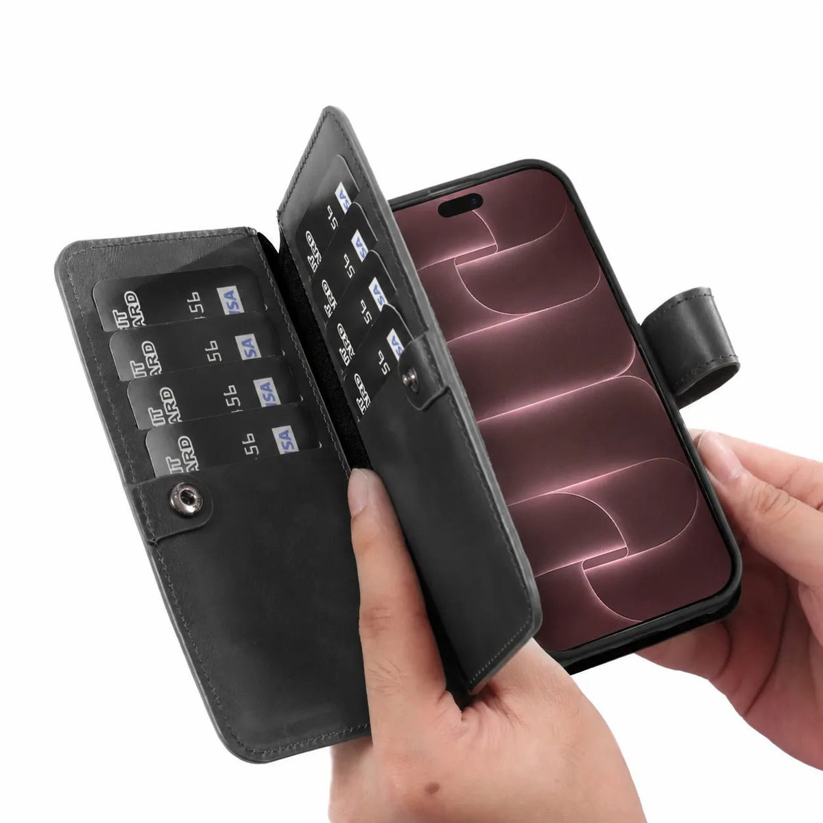 iPhone 18 Pro Double Wallet Case – Handmade Leather, MagSafe & RFID by Hardiston - premium iPhone 18 Cases