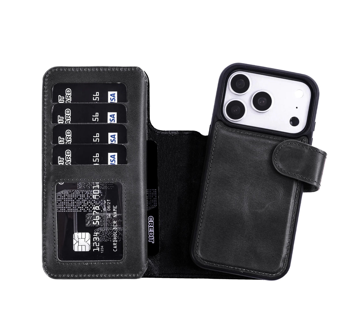 iPhone 18 Pro Double Wallet Case – Handmade Leather, MagSafe & RFID by Hardiston - premium iPhone 18 Cases