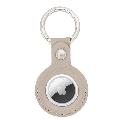 Beige Leather Apple AirTag Case Holder with Key Ring - Hardiston Leather - 1
