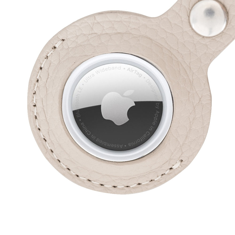 Beige Leather Apple AirTag Case Holder with Key Ring - Hardiston Leather - 4