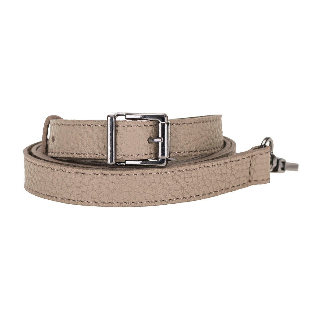 Beige Luxury Leather Cross-body Strap Wristlet bag with Metal Clip - Hardiston - 1