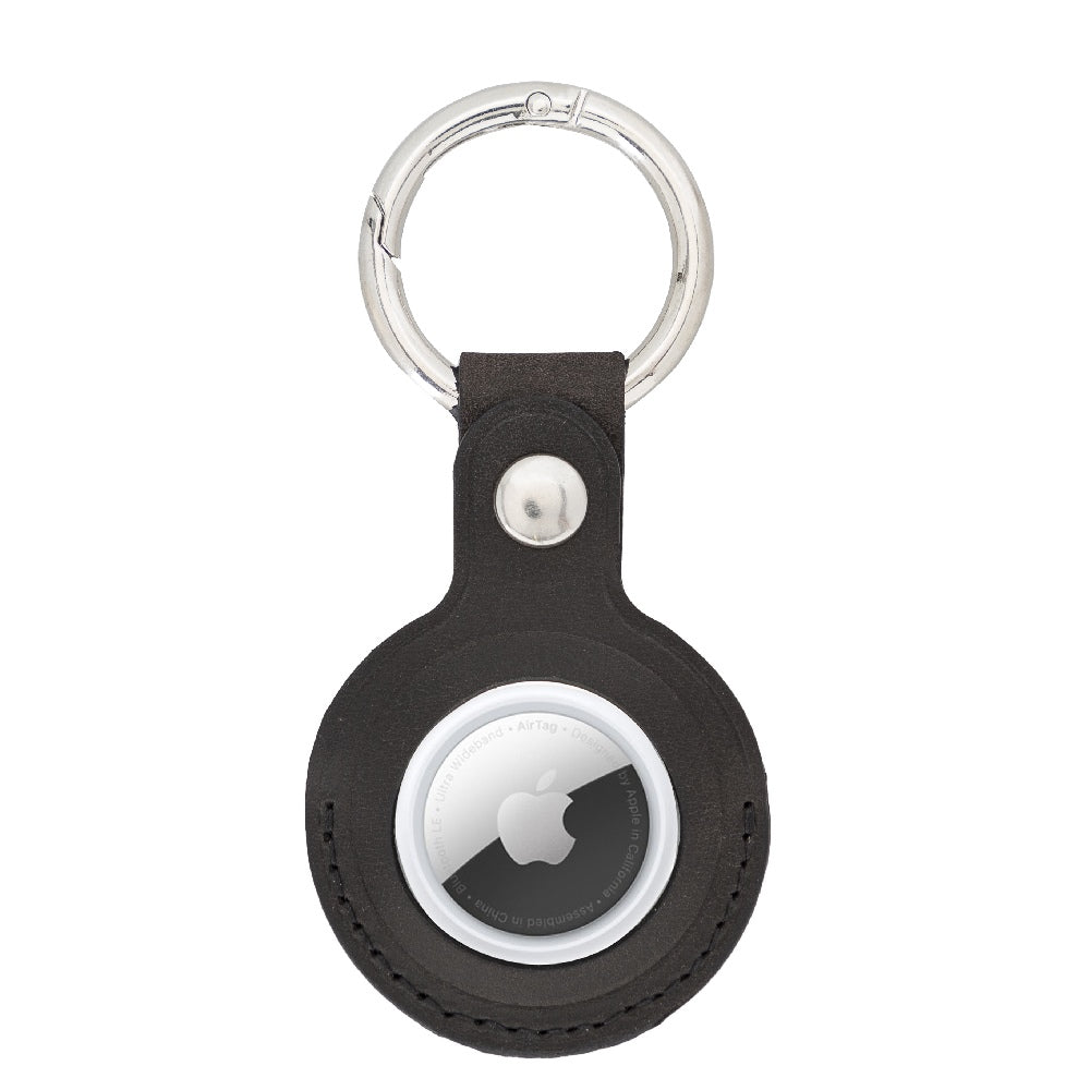 Black Leather Apple AirTag Case Holder with Key Ring - Hardiston Leather - 1