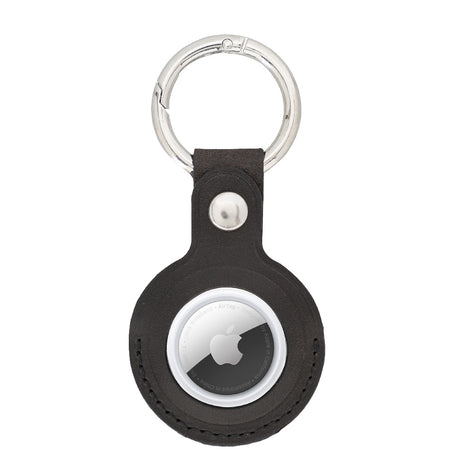 Black Leather Apple AirTag Case Holder with Key Ring - Hardiston Leather - 1