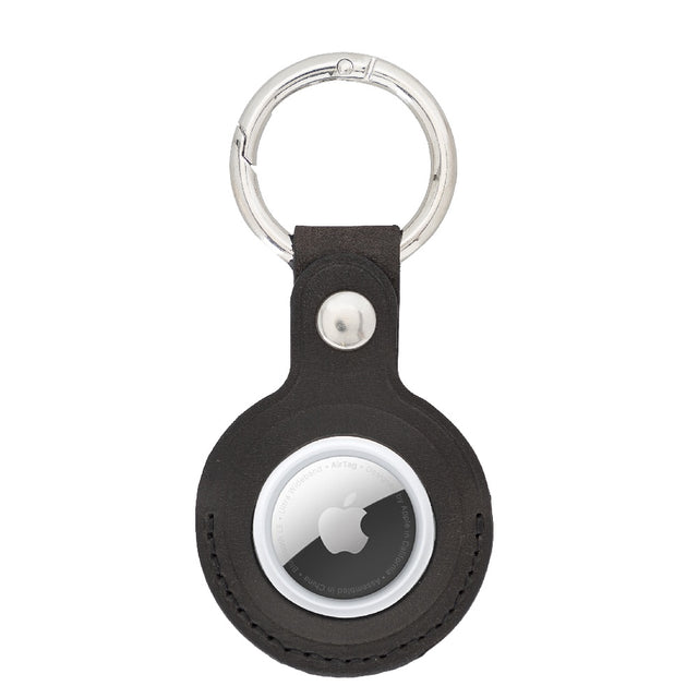 Black Leather Apple AirTag Case Holder with Key Ring - Hardiston Leather - 1