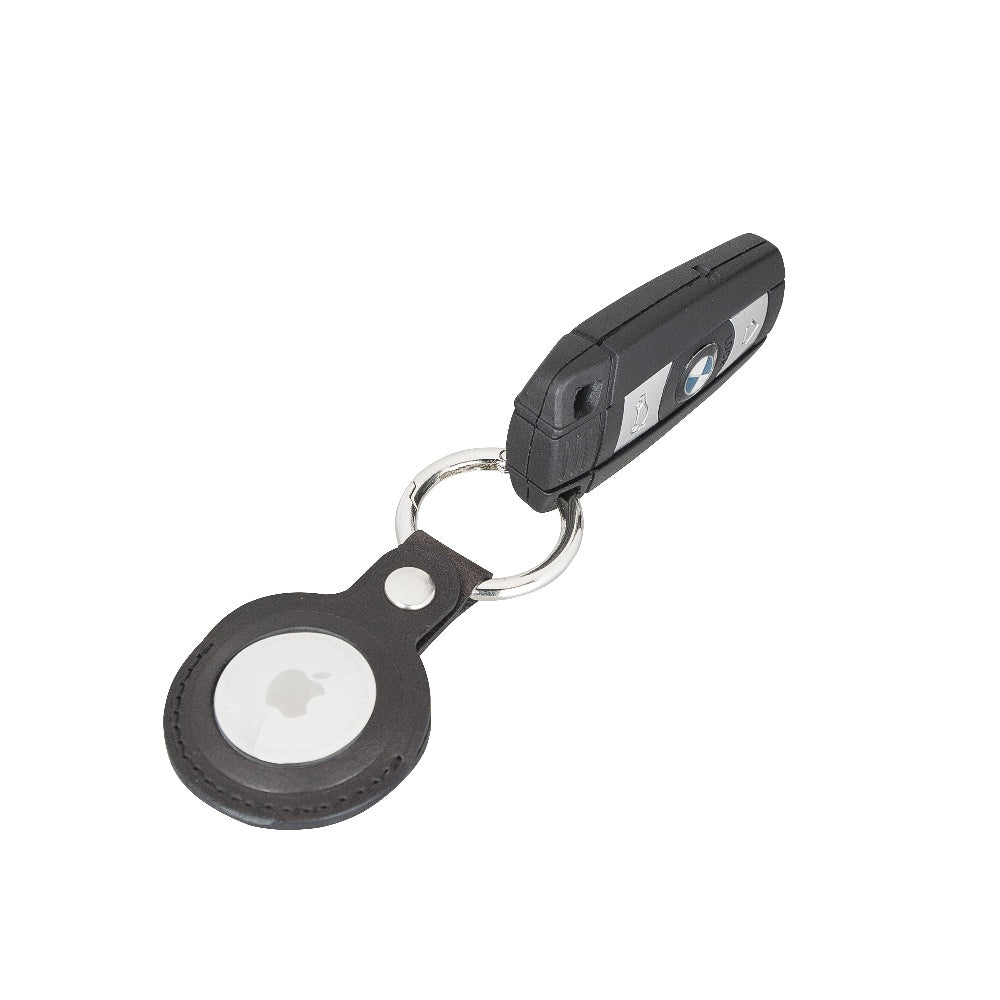 Black Leather Apple AirTag Case Holder with Key Ring - Hardiston Leather - 6