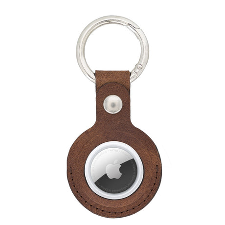 Brown Leather Apple AirTag Case Holder with Key Ring - Hardiston Leather - 1