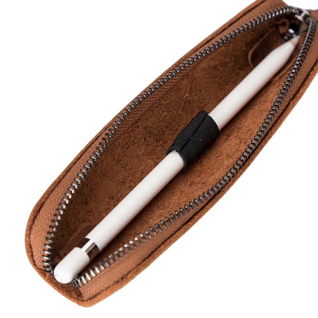 Brown Luxury Apple Pencil Leather Case with Zipper - Hardiston - 4