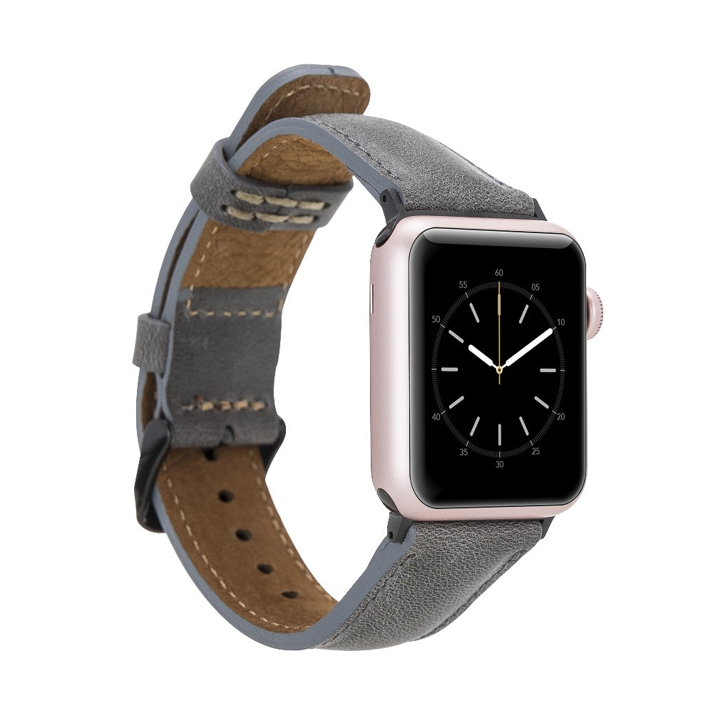 Chalonne Calfskin Luxury Leather Apple Watch Band Small: 38mm/40mm/41mm / Space Gray/Graphite