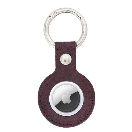 Purple Leather Apple AirTag Case Holder with Key Ring - Hardiston Leather - 1