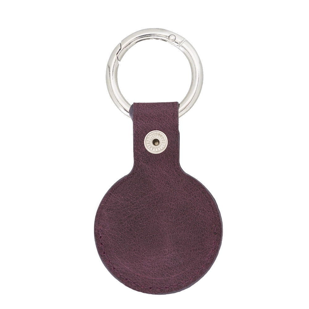 Purple Leather Apple AirTag Case Holder with Key Ring - Hardiston Leather - 3